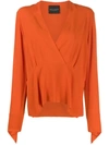 Erika Cavallini Satin Drop Dart Blouse In Orange