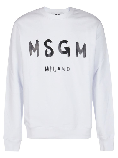 Msgm Logo-print Crew Neck Sweatshirt In White