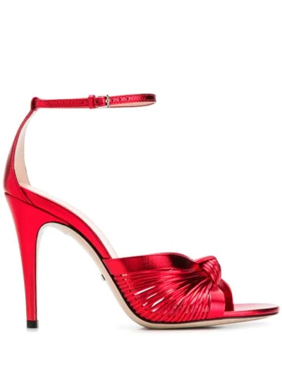 Gucci Caged Stiletto Sandals In 6401 Red Flame