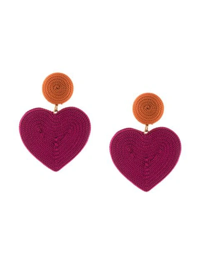 Rebecca De Ravenel Heart Drop Earrings In Pink ,brown