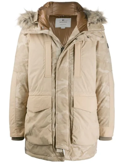 Woolrich Hooded Military Parka Coat In Nut