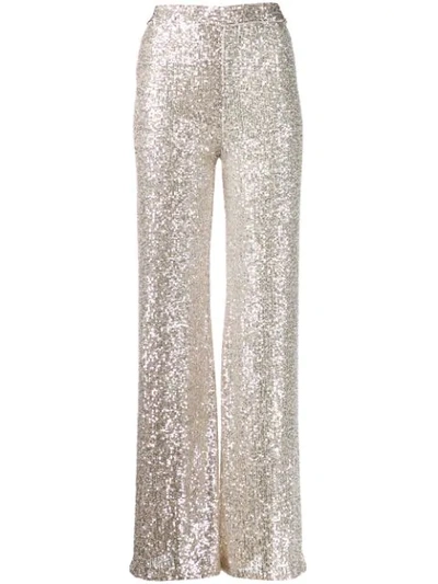 L'autre Chose Sequin High Waisted Trousers In Neutrals