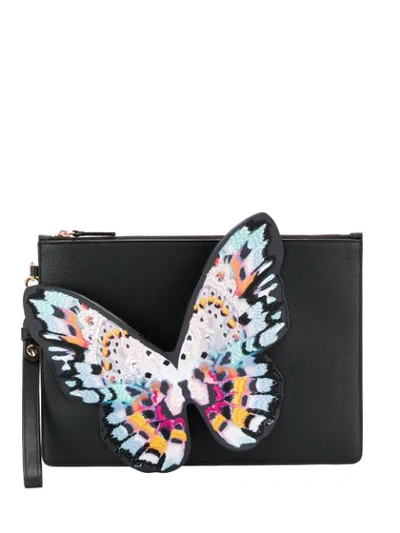 Sophia Webster Buterfly Application Clutch Bag In Black