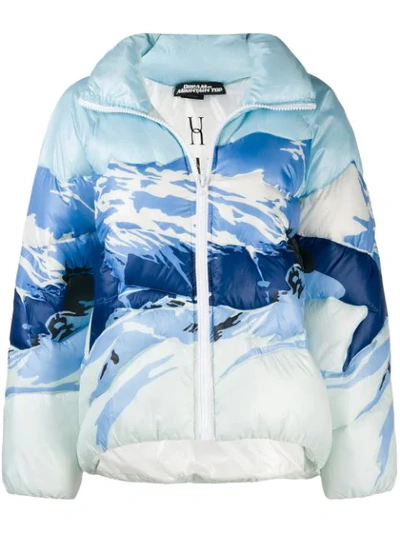Pinko Mountain-print Shell Puffer Jacket In Blue