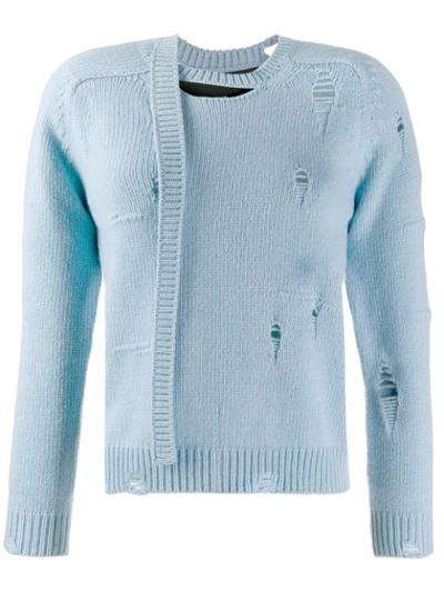 Marc Jacobs Worn Torn Knitted Sweater In Blue