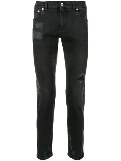 Dolce & Gabbana Distressed Logo Jeans In Black