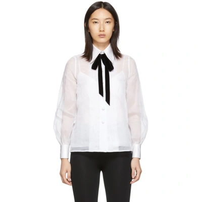 Marc Jacobs Velvet Pussy-bow Cotton-organza Blouse In White