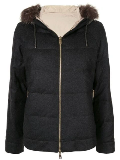 Brunello Cucinelli Wool Hooded Padded Jacket In Blue