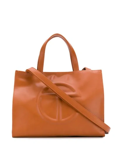 Telfar Logo Embossed Shopping Bag In Brown