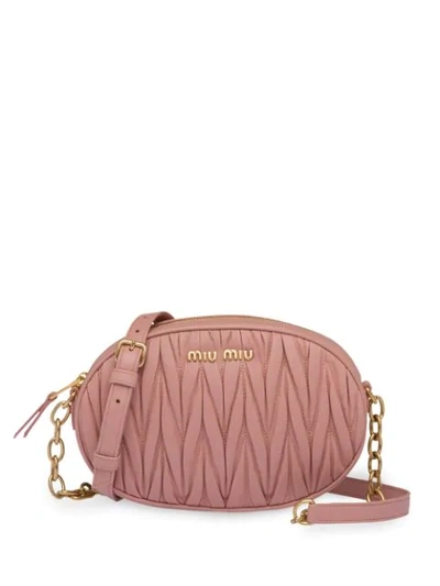 Miu Miu Matelassé Nappa Leather Bandoleer Bag In Pink