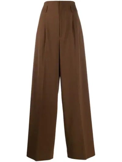 Alberta Ferretti Front Pleat Trousers In Brown