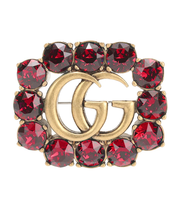 metal double g brooch with crystals