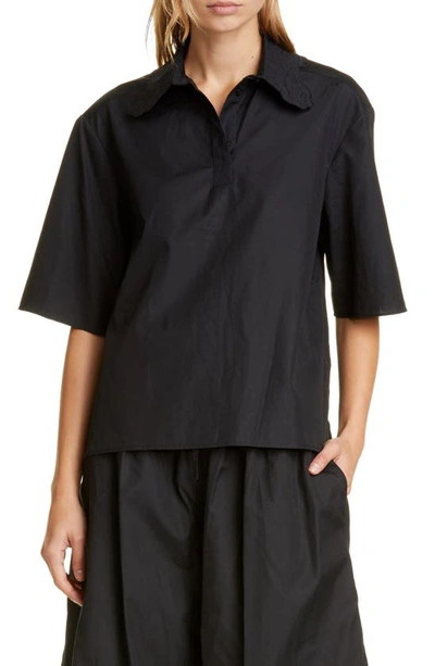 Cecilie Bahnsen Allie Embroidered Collar Woven Polo Shirt In Black