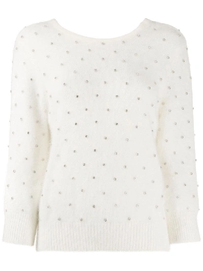 Ba&sh Amby Rhinestone Detail Angora Blend Sweater In White