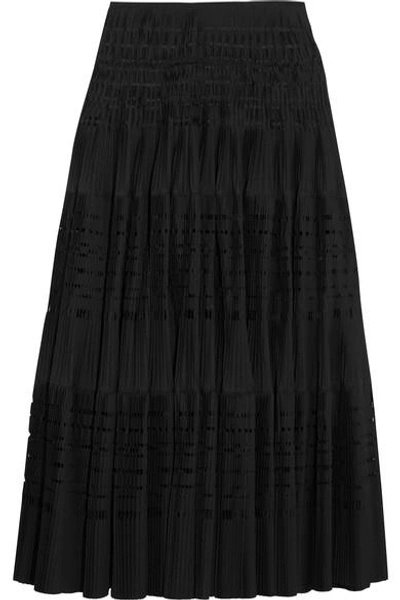 Alaïa Laser-cut Pleated Cotton-blend Maxi Skirt