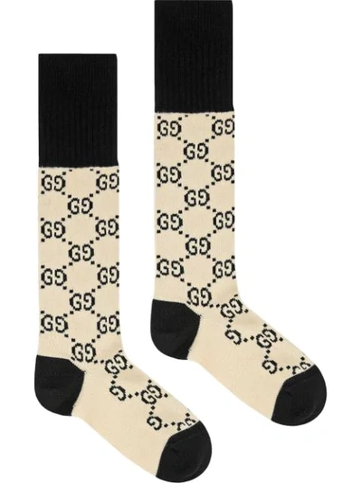 Gucci Gg Motif Socks In Neutrals