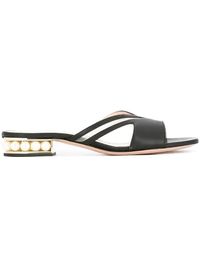 Nicholas Kirkwood Casati Mesh-paneled Embellished Leather Slides In Black