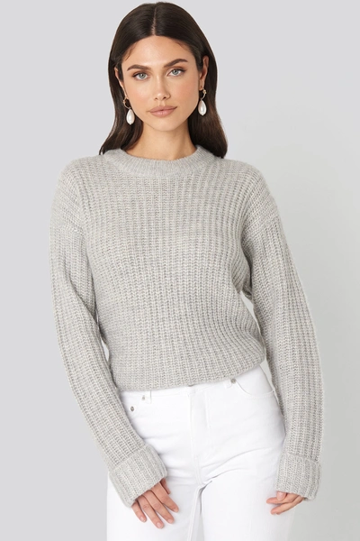 Na-kd Folded Sleeve Round Neck Knitted Sweater - Grey