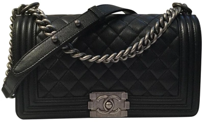 Pre-owned Chanel  Boy Bag Quilted Caviar Silver-tone Old Medium Black