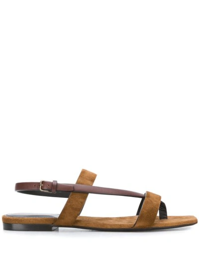 Saint Laurent Hiandra Suede And Leather Sandals In Marrone
