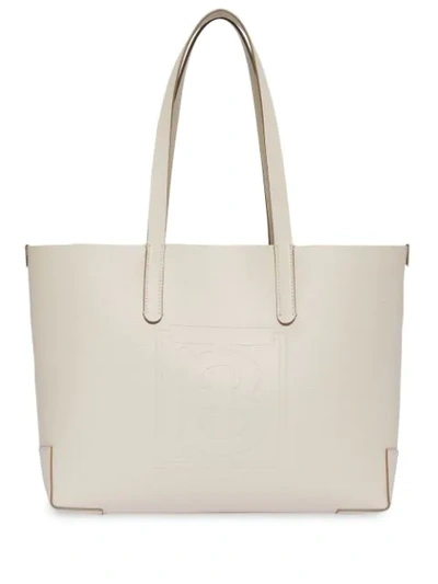 Burberry Embossed Monogram Motif Leather Tote In Neutrals