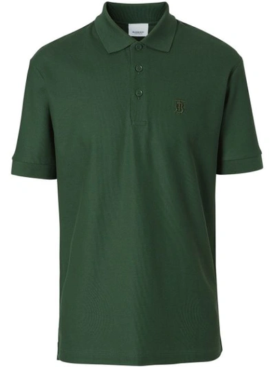 Burberry Monogram Motif Cotton Piqué Polo Shirt In Dark Pine Green