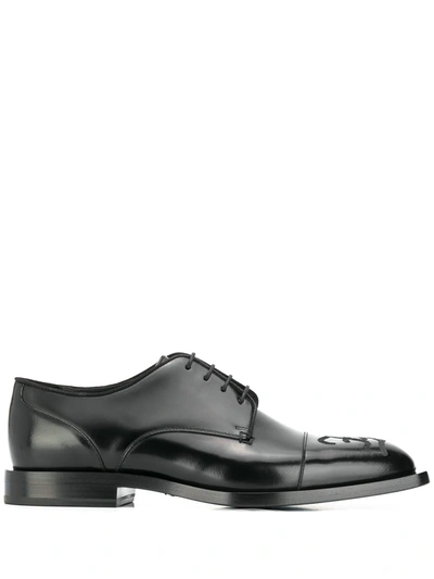 Fendi Karligraphy Motif Embroidered Oxford Shoes In Black