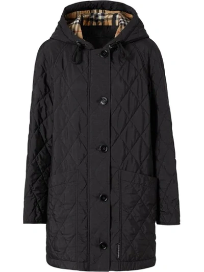 Burberry Diamond Quilted Thermoregulated Hooded Coat In Black