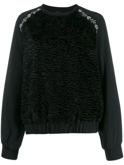 Giambattista Valli Crystal-embellished Crepe Sweatshirt In Black