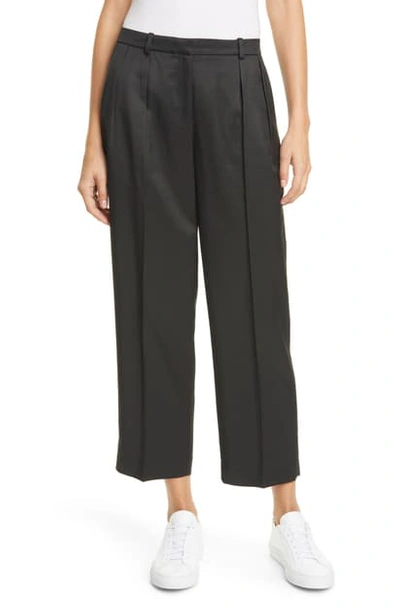 Theory Sleek Twill Cropped Trousers In Deep Green