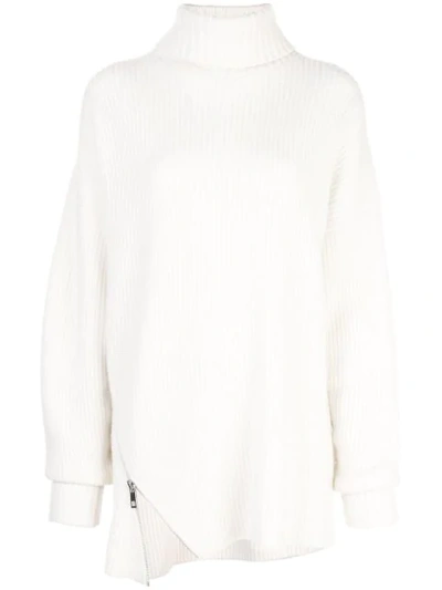 Tibi Ribbed Turtleneck Sweater In White