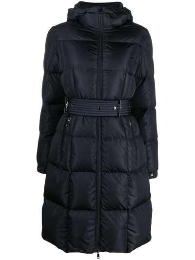 Moncler Flammette High-neck Puffer Coat, Olive In Navy