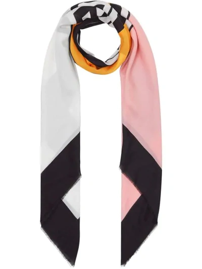 Burberry Logo Graphic Print Cotton Silk Large Square Scarf In Pink