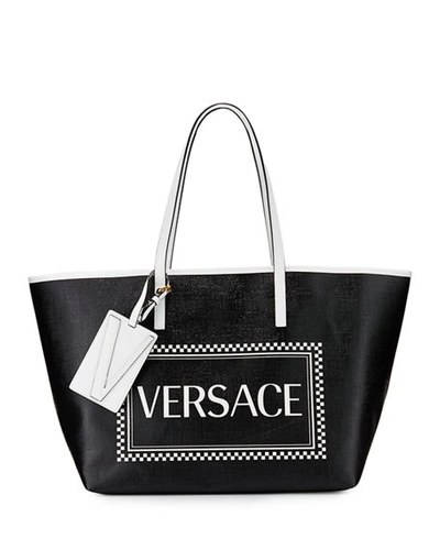 Versace 90s Logo Small Tote Bag In Black