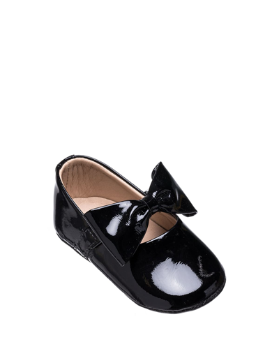 Elephantito Girl's Leather Ballet Flat W/ Bow, Baby In Ptn Black