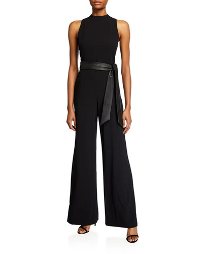 Alice And Olivia Lucca Mock-neck Jumpsuit With Leather Belt