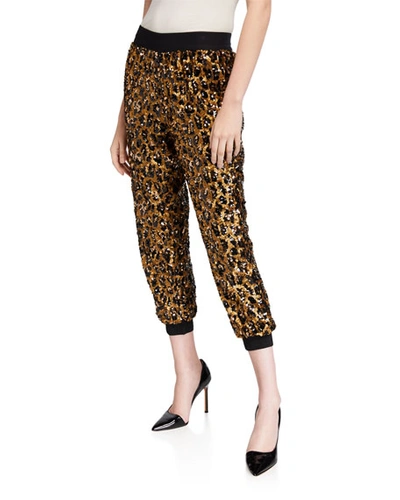 Alice And Olivia Pete Sequined Sweatpants In Leopard