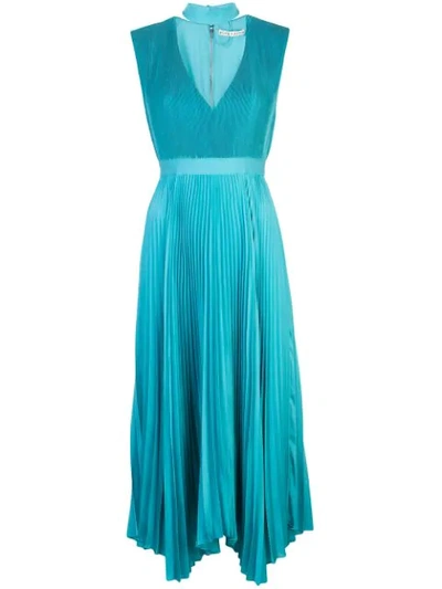 Alice And Olivia Joleen Pleated Midi Dress W/ Removable Mock Neck In Bluebird