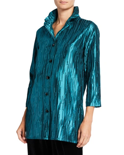 Caroline Rose Plus Size Luminous Jacquard 24/7 Shirt In Deep Teal