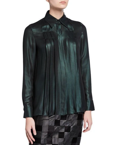 Gabriela Hearst Pierre Iridescent Button-front Shirt In Emerald