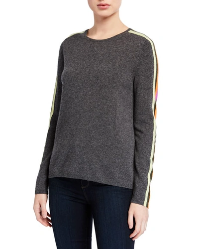 Lisa Todd Petite The Racer Cashmere Sweater W/ Striped Sleeves In Charcoal