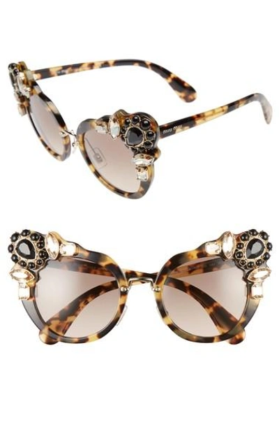 Miu Miu Gradient Embellished Dramatic Cat-eye Sunglasses, Brown In Light Havana