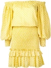 Alexis Marilena Smocked Polka Dot Off-the-shoulder Mini Dress In Yellow Dot