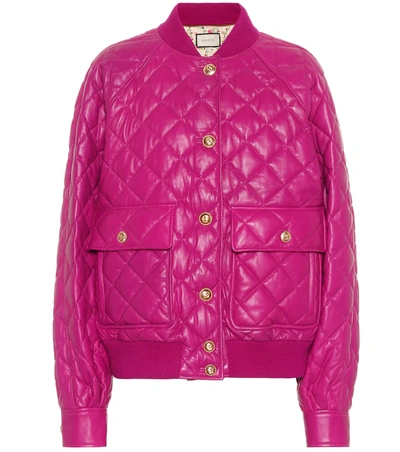 Gucci Women's Padded Leather Quilted Bomber Jacket In Blueberry Extract