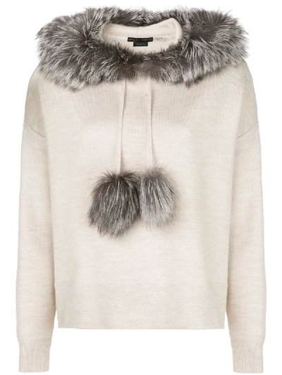 Alice And Olivia Oscar Silver Fox Fur-trim Hooded Sweater In Oatmeal