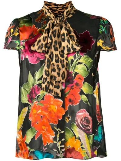 Alice And Olivia Women's Jeanie Floral & Leopard Print Silk Blend Blouse In  Md Garden Floral/combo | ModeSens