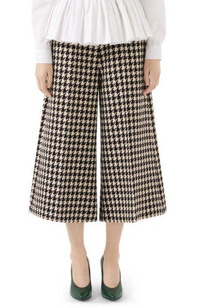 Gucci Houndstooth Wool & Cotton Culottes In Black/ Bone