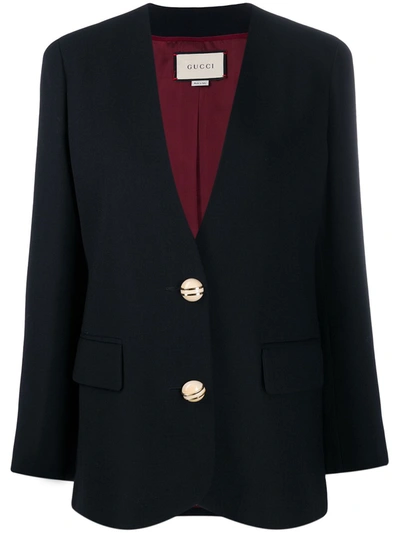 Gucci Women's Double Wool-blend Crepe Single-breasted Jacket In Navy