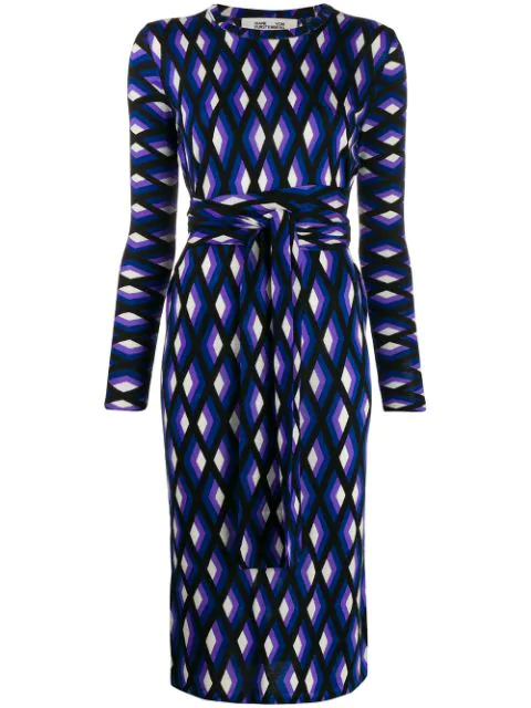 Diane Von Furstenberg Gabel Printed Wool Midi Dress In Blue | ModeSens