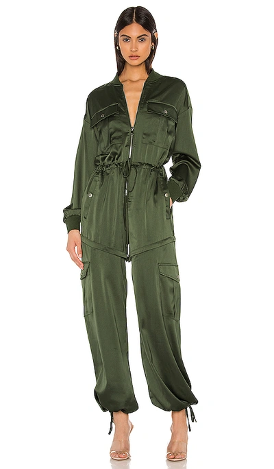 Kendall + Kylie X Revolve Satin Convertible Cargo Romper In Army Green